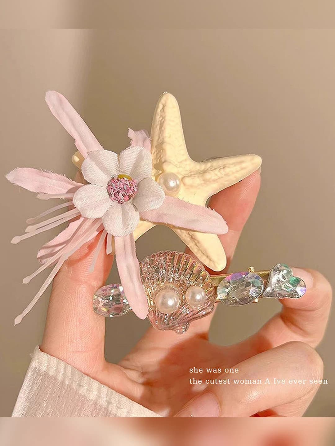 3# Pink-yellow star, clip, 6 cm