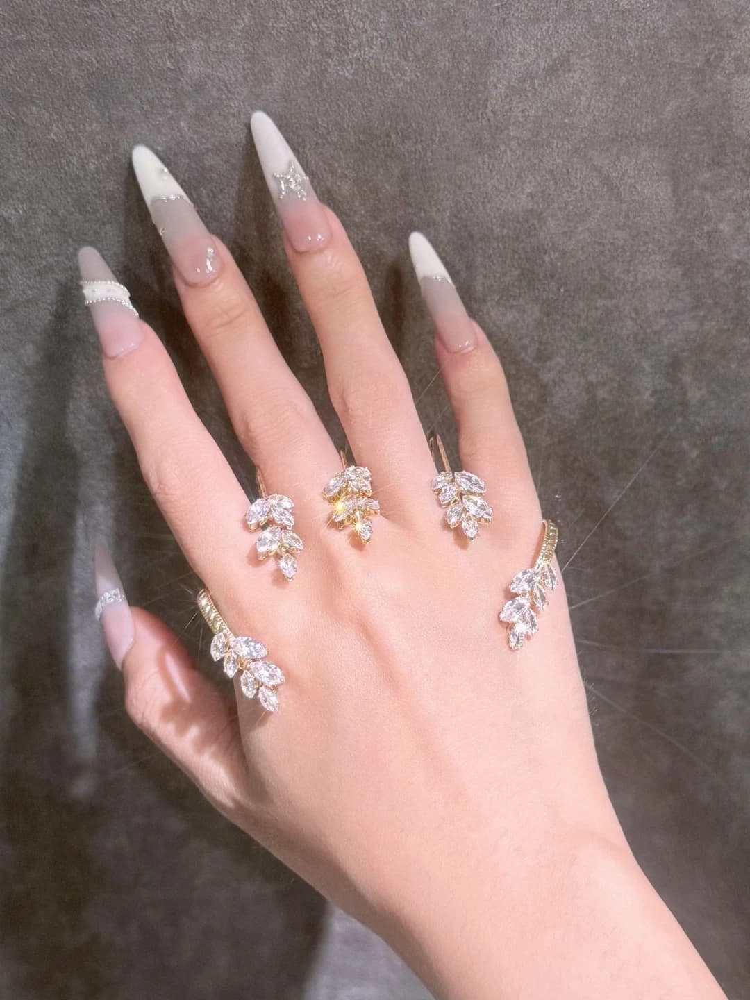 3# Gold diamond leaf ring