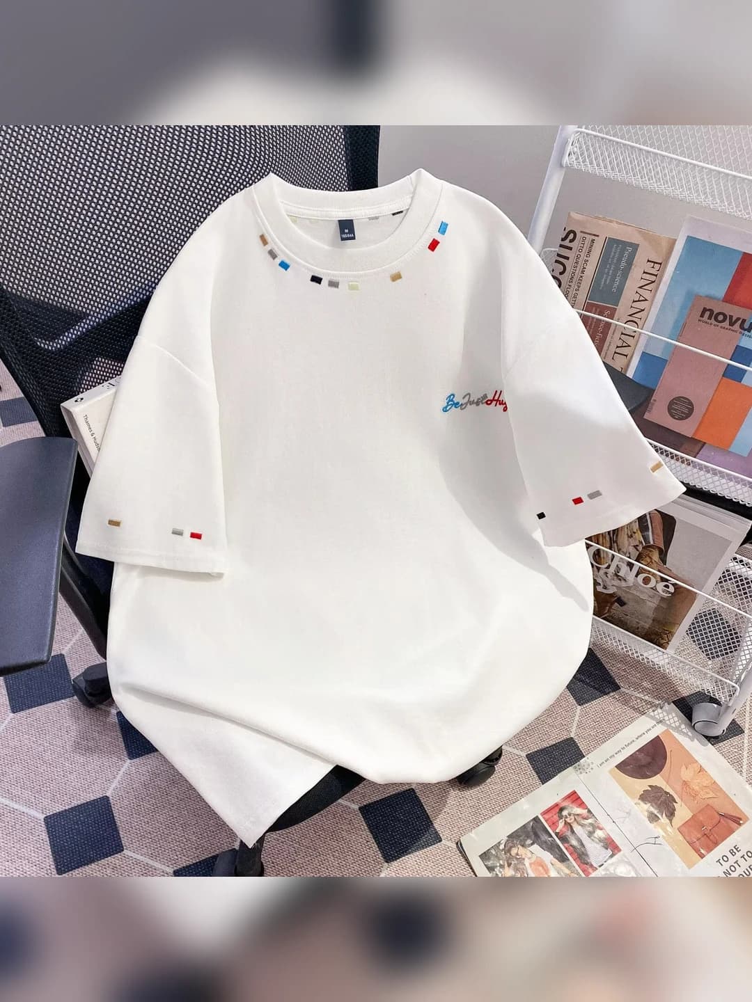 Women's white embroidered t-shirt, short sleeve, summer 2026, casual style, loose fit
