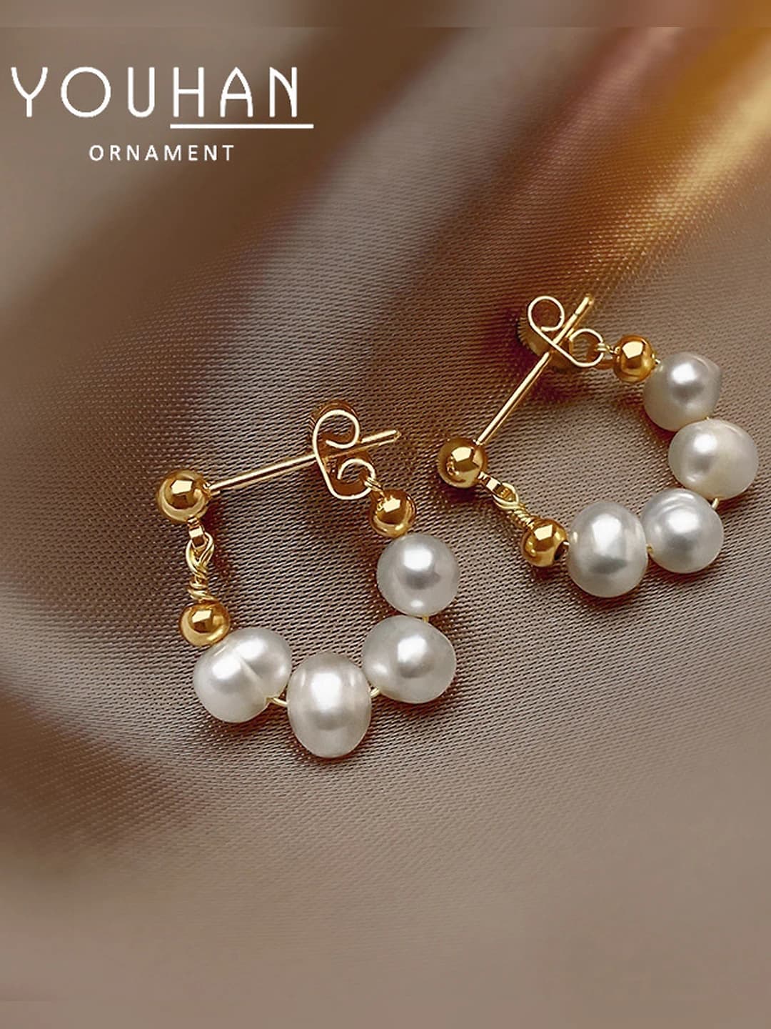 Women's baroque freshwater pearl hoop earrings with silver posts, OL style