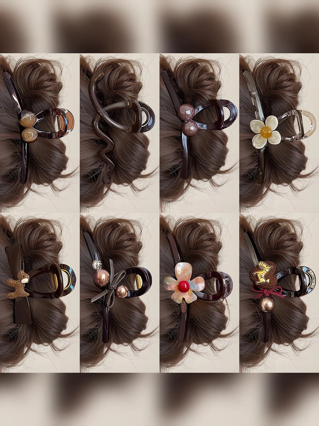 Women's large Korean-style hair claw clip with flowers and bow, elegant design