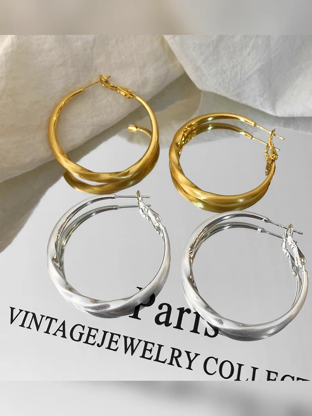Женские серьги-кольца из латуни с матовым покрытием 18K, геометрической формы
