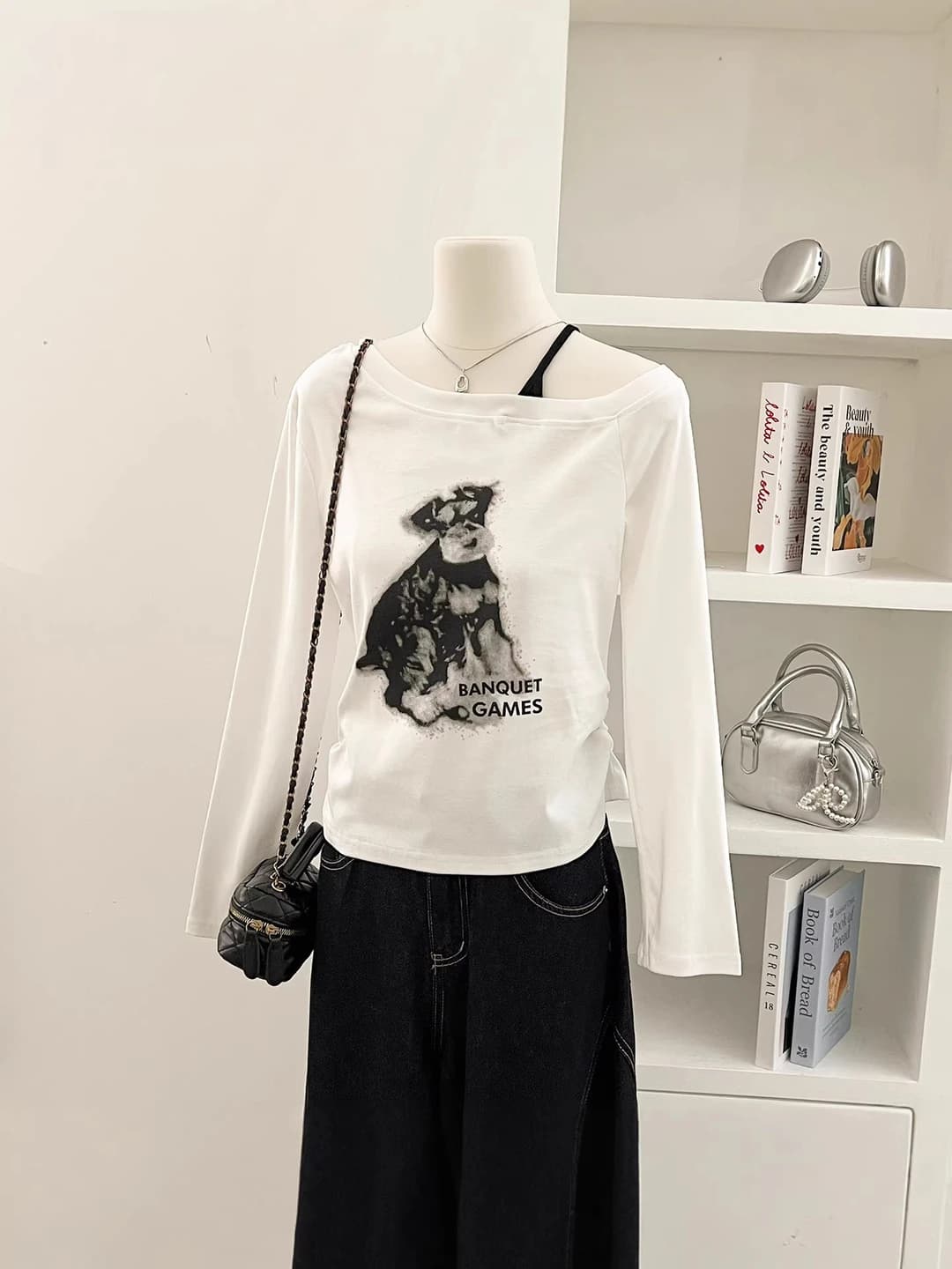 Women's printed long-sleeve top, slim fit, 2026 spring