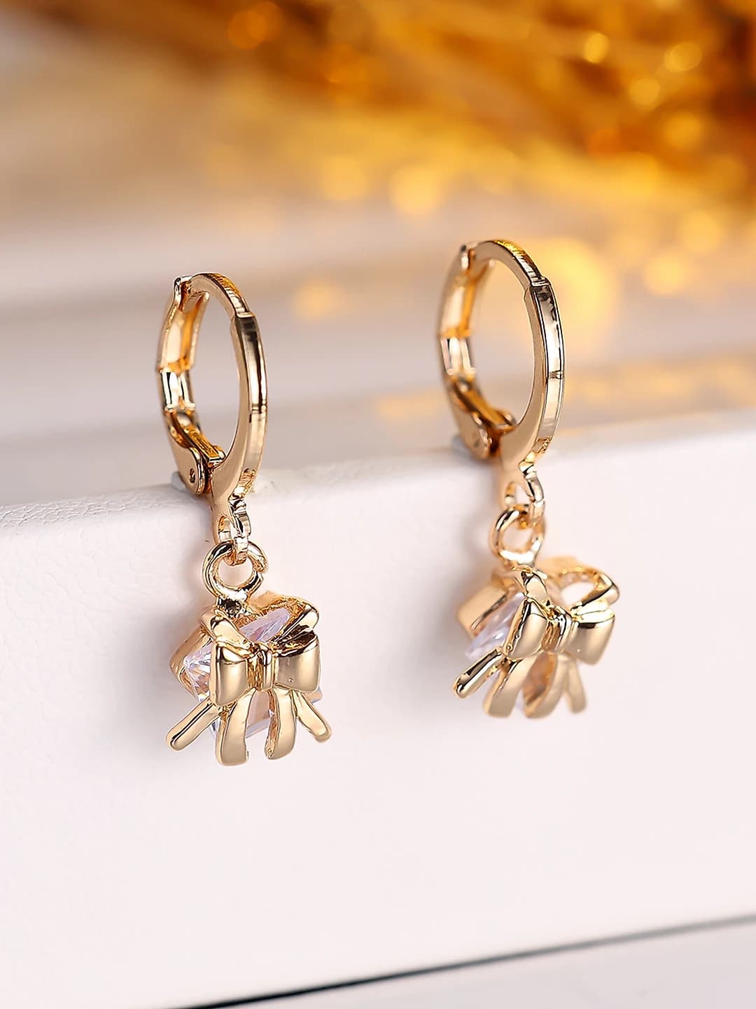 Women's light luxury gift box, bow-shaped zircon stud earrings, individual style plated fashion accessories