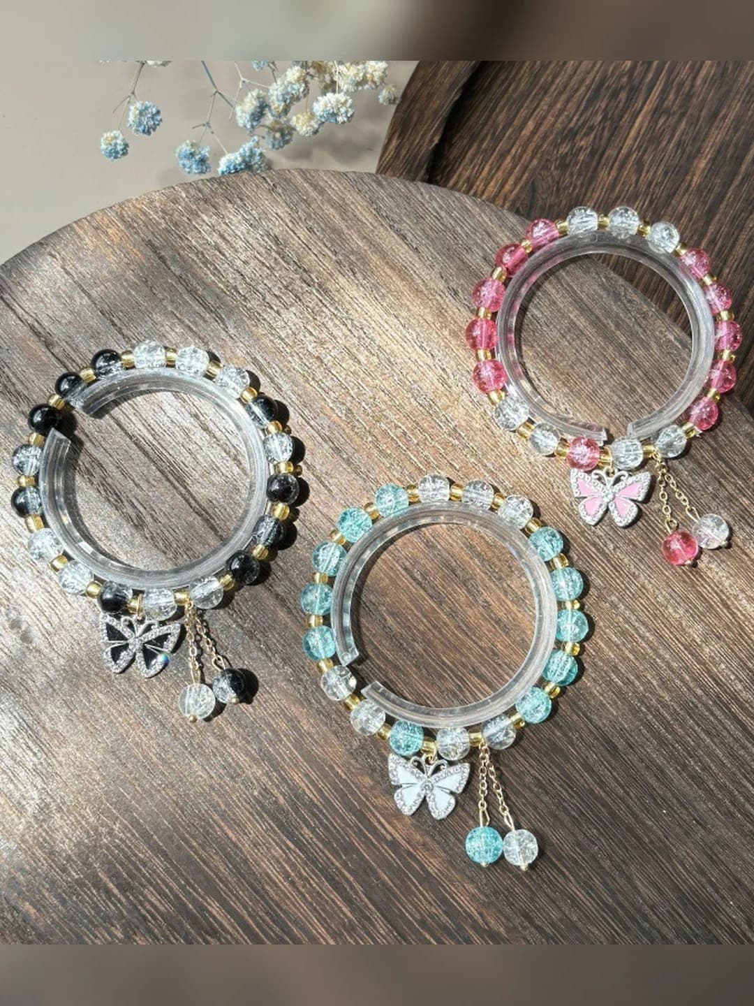 Women's summer retro style glass and glassware bracelet with electroplating, animal and butterfly design