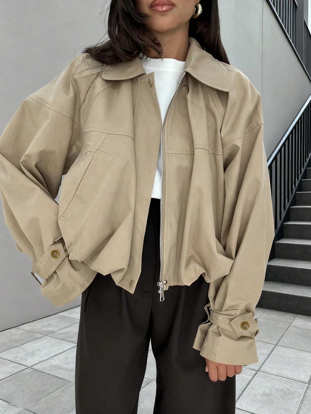 Women's 2026 spring-autumn demiseason jacket: POLO collar, sleeveless, solid colour, loose fit, lapel collar, cropped, no closure