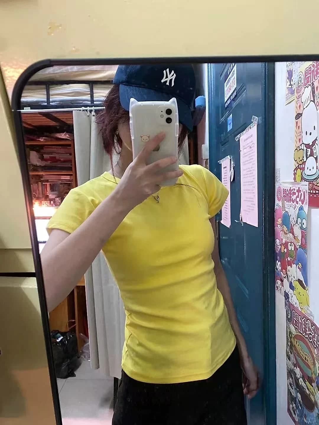 Women's summer short sleeve crew neck solid colour slim fit slimming t-shirt