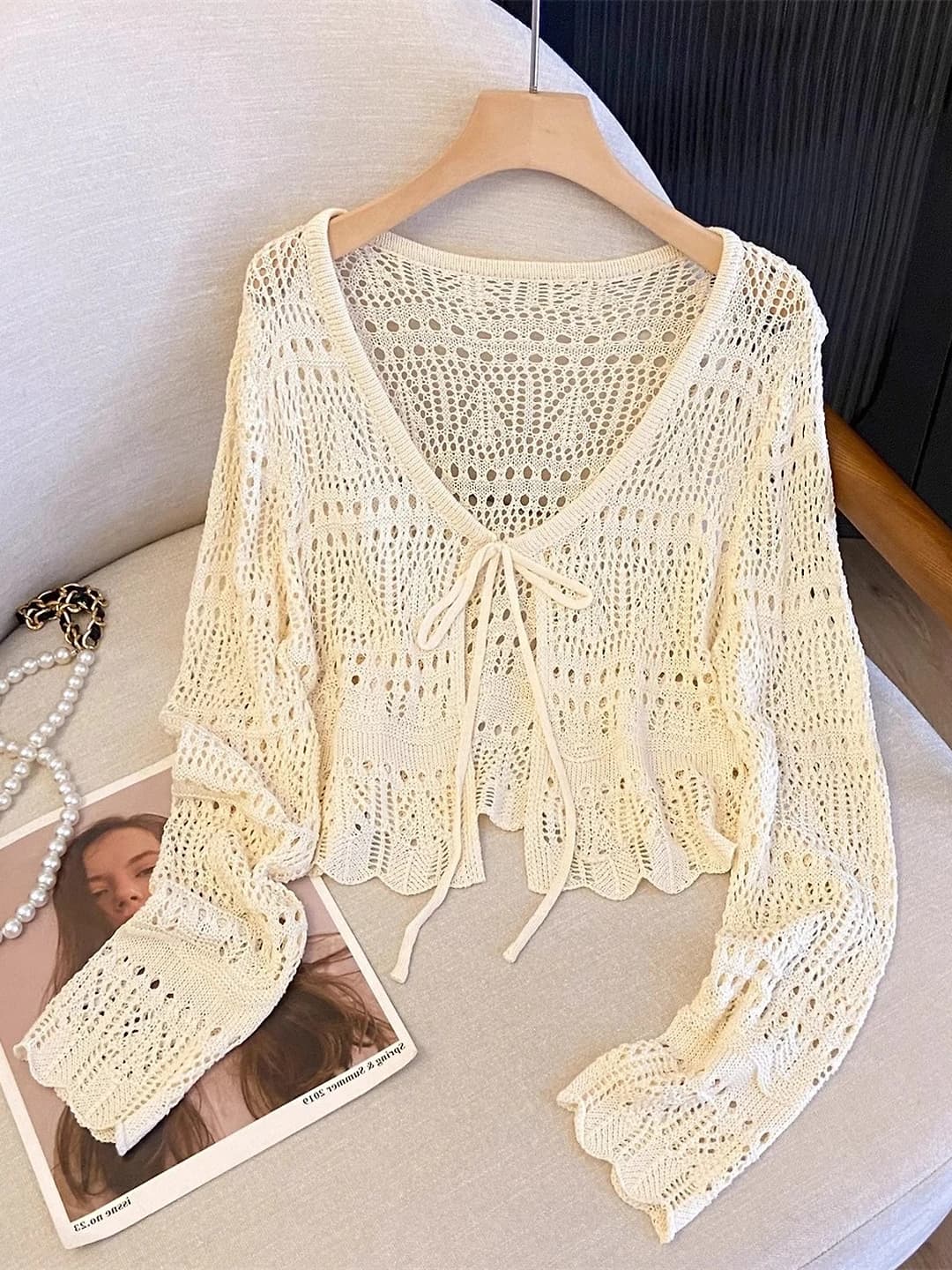 Women's thin sun-protective long sleeve cardigan for summer 2026, crew neck, loose fit, 50-65 cm