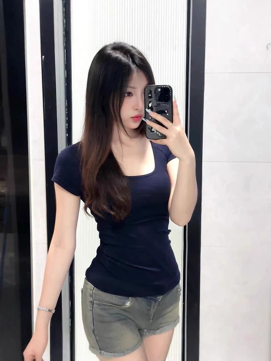 Women's summer solid colour slim fit short sleeve t-shirt, casual, U-neck, slimming