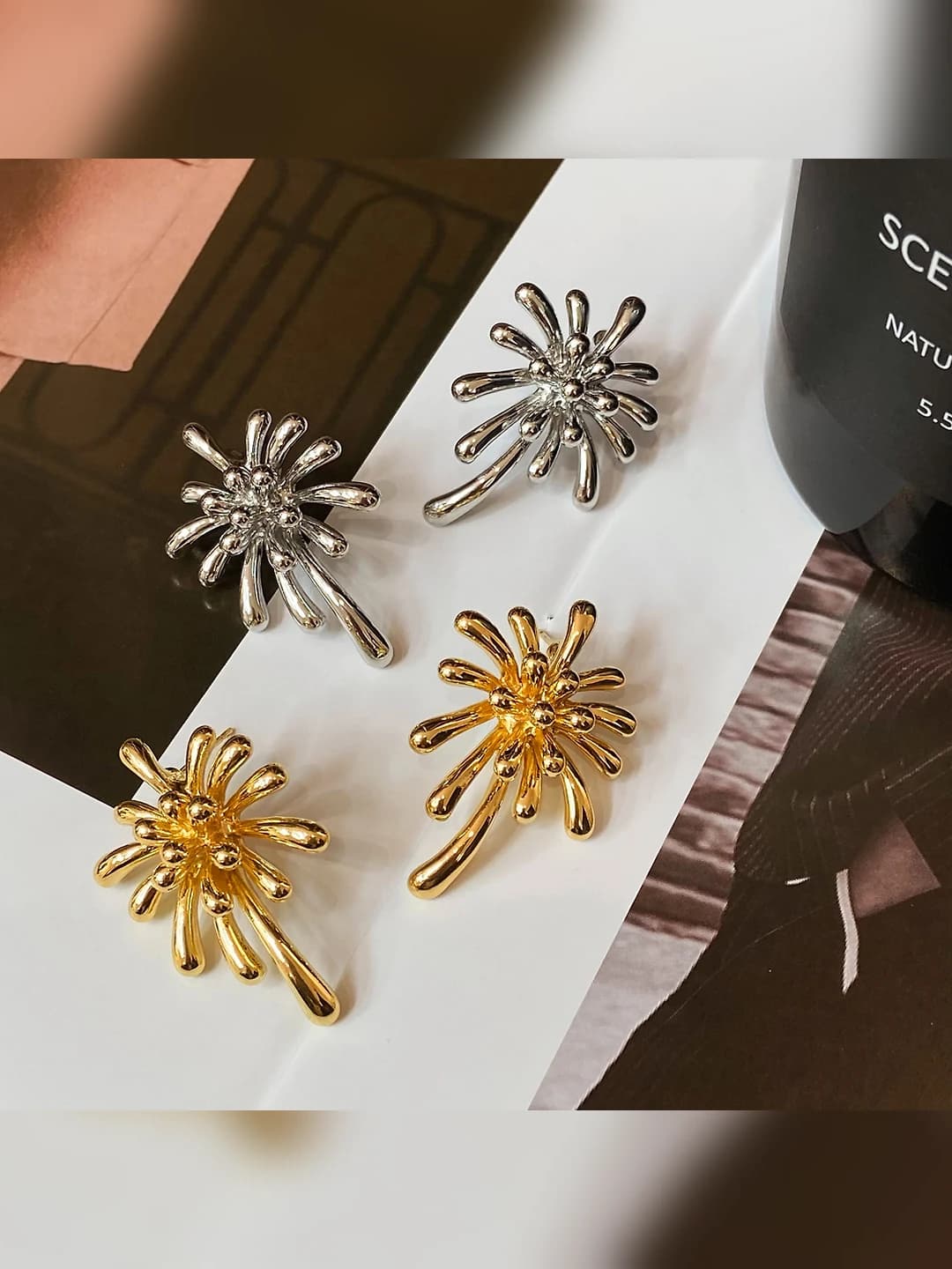 Women's geometric copper stud earrings with 18k palladium plating