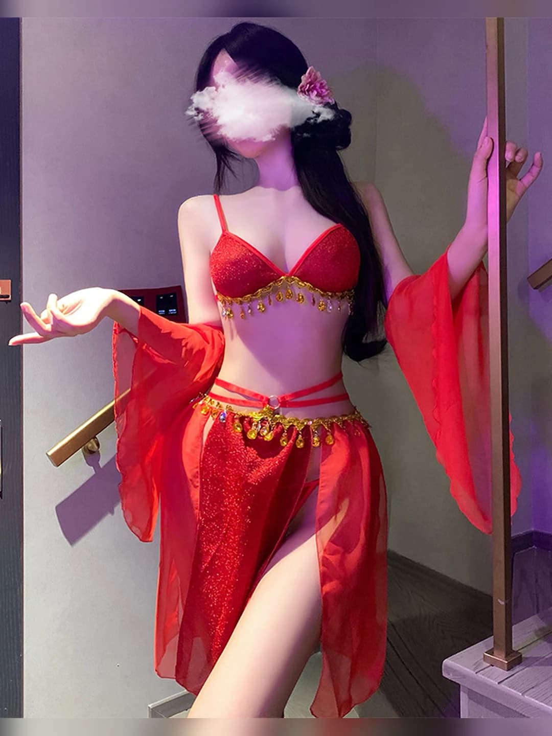 Women's retro lace lingerie and costume set, polyester, thin fabric, strap style