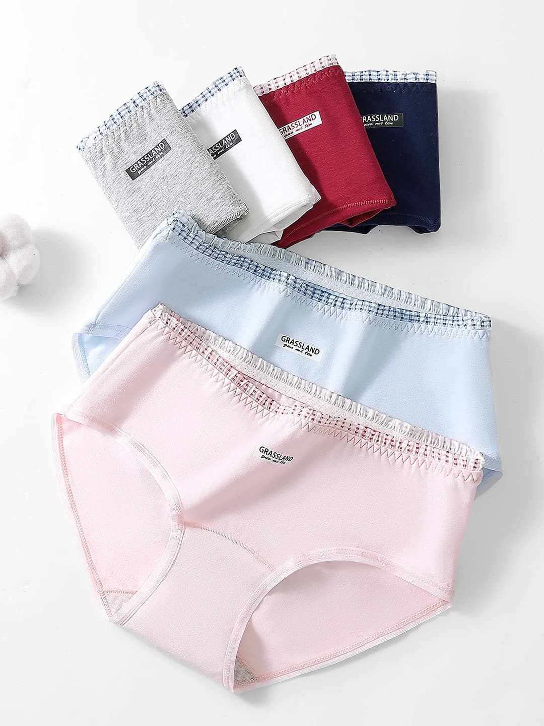 Women's pure cotton briefs, mid-waist, summer thin, breathable, antibacterial, hip-lifting, letter pattern, solid colour