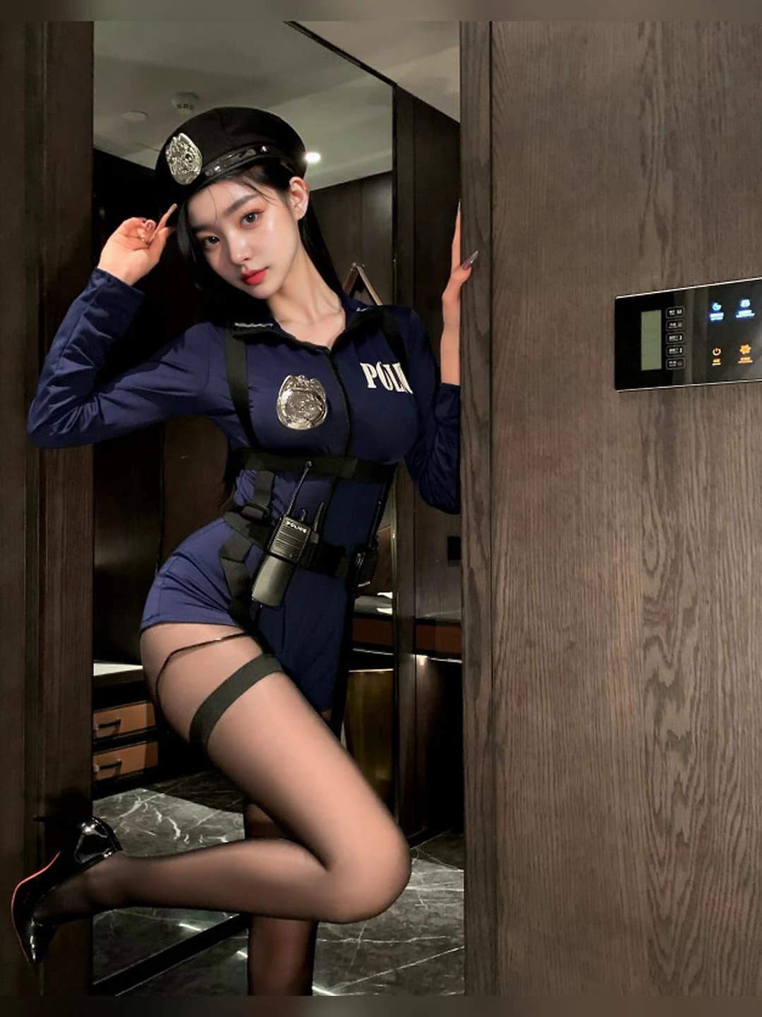 5-piece set: blouse, skirt, walkie-talkie, belt, badge