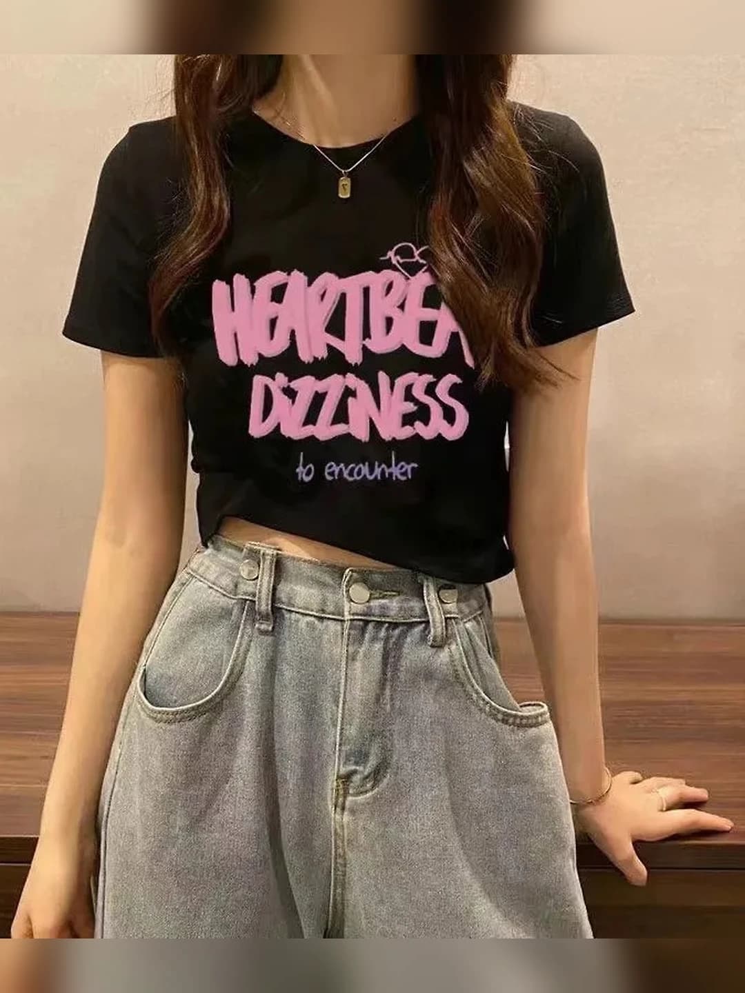 Women's 2026 short sleeve slim fit crew neck printed cropped t-shirt