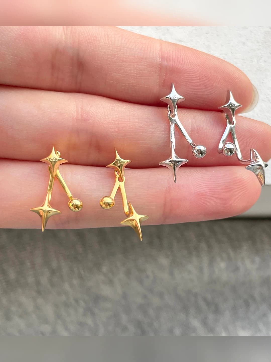 Women's 925 silver four-pointed star drop earrings, Chanel style new year accessory