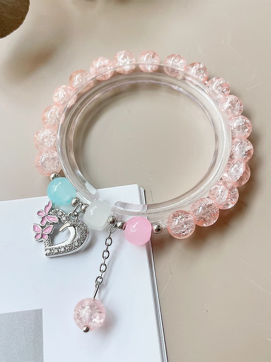 Orange multicolour heart butterfly bracelet