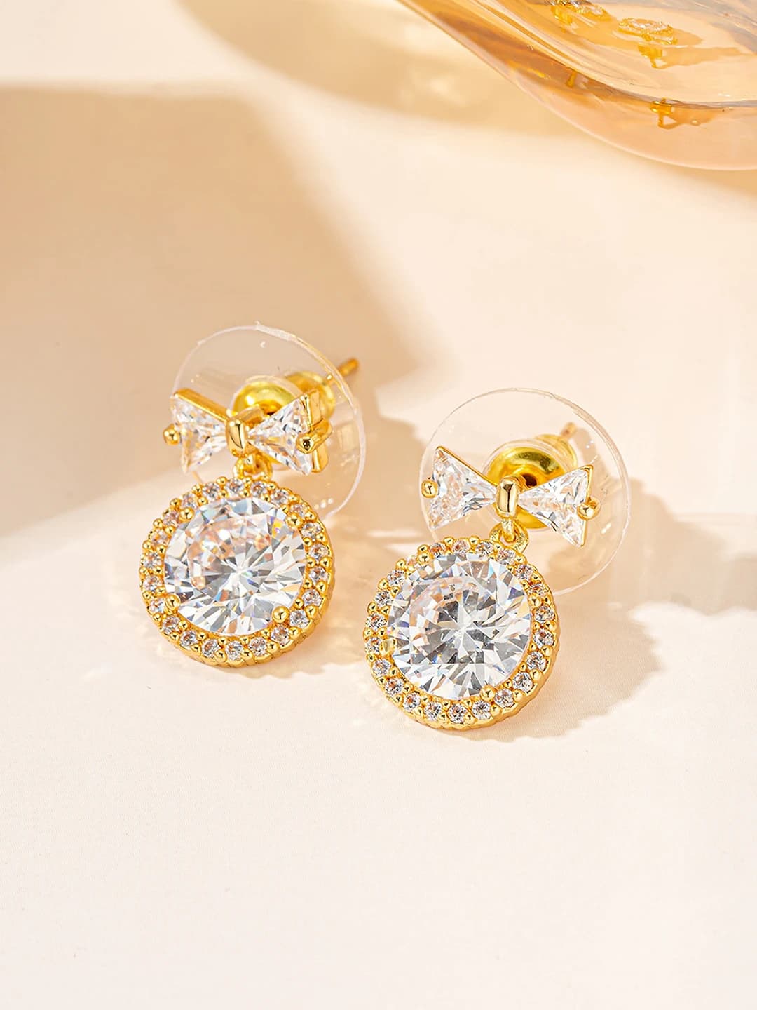 Women's silver geometric zirconia drop earrings