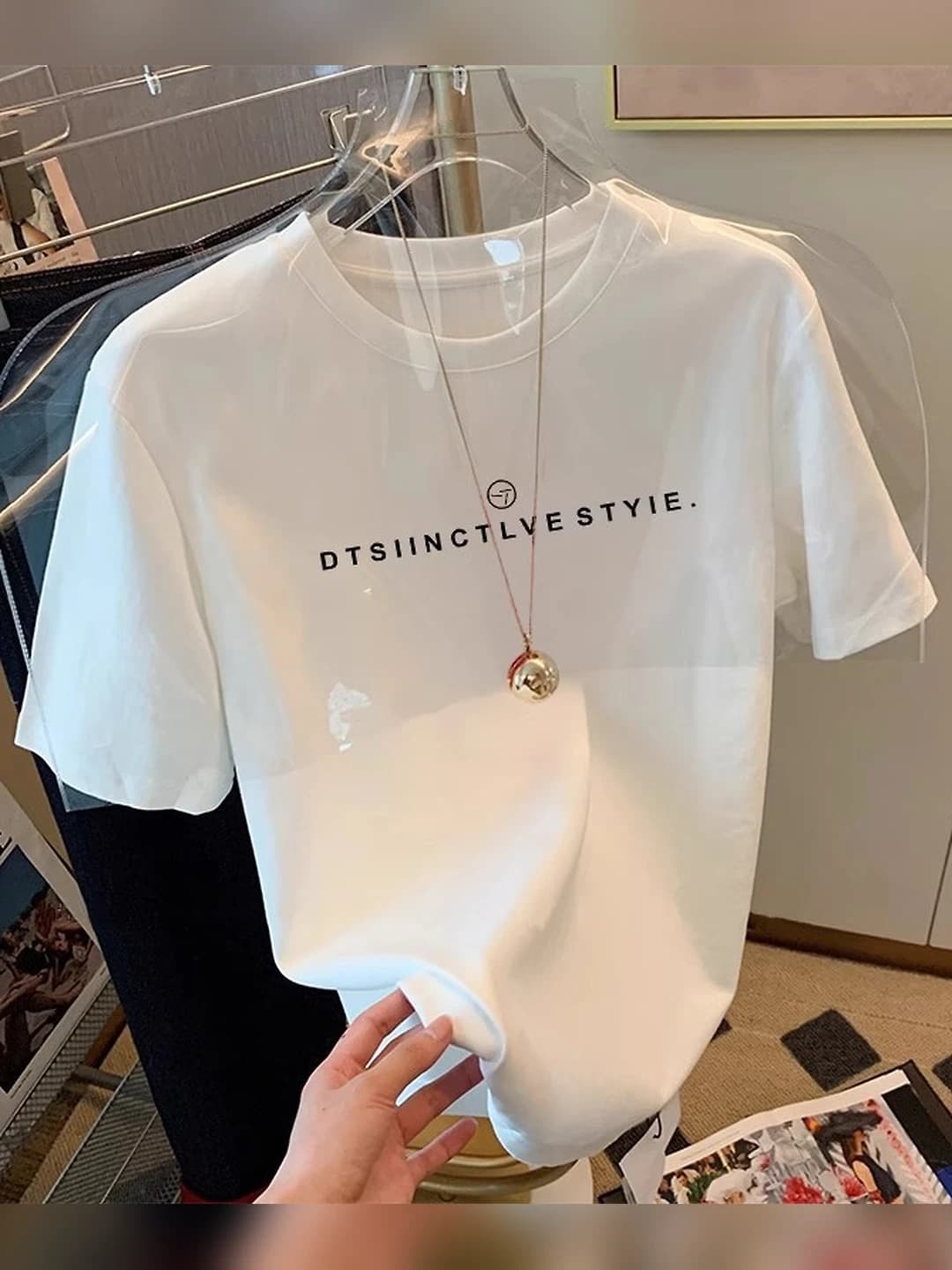 Women's 2026 spring-summer pure cotton t-shirt, short sleeve, crew neck, loose fit, printed, slimming, white