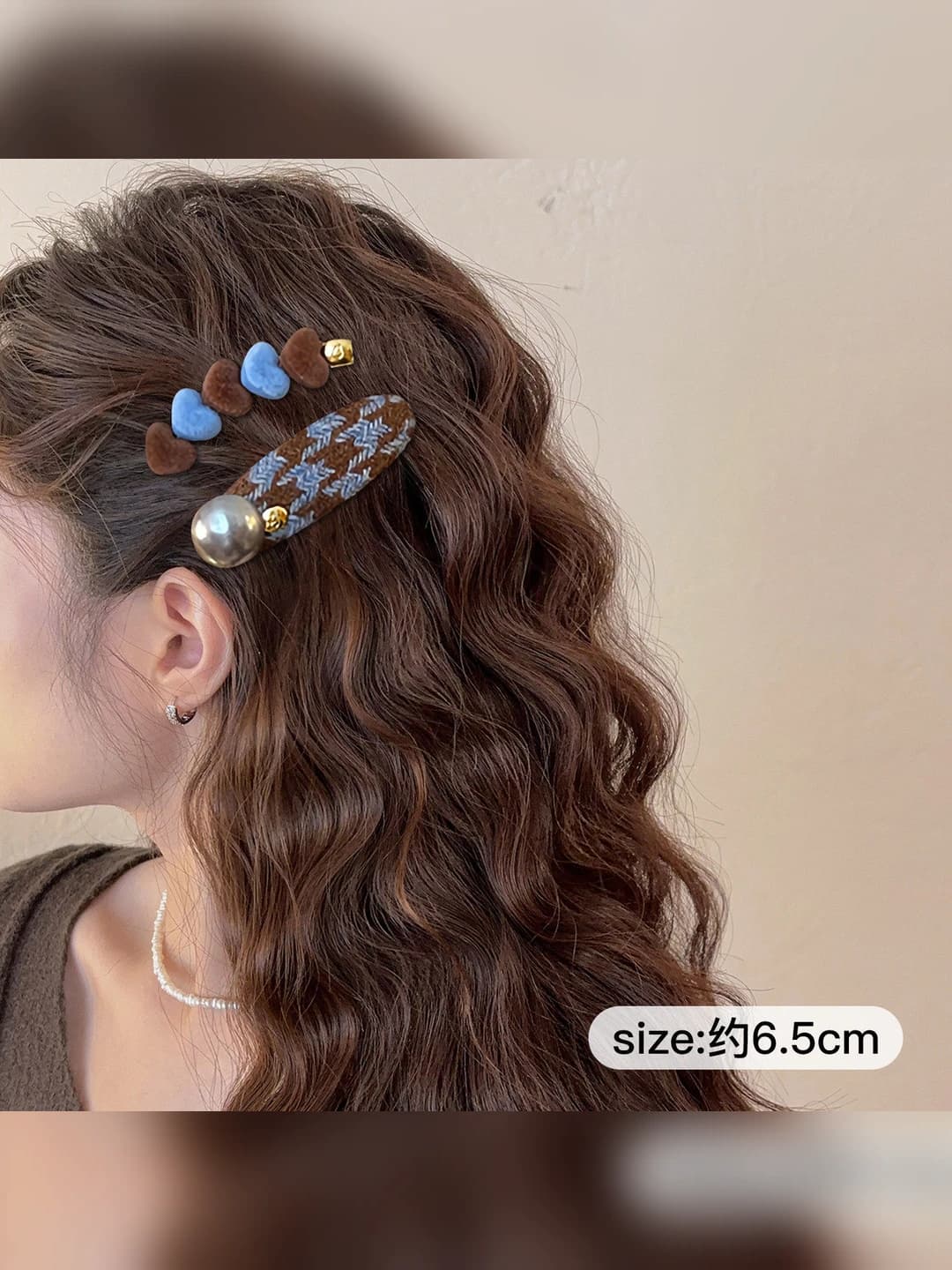 9# Pair of blue-coffee heart hair clips