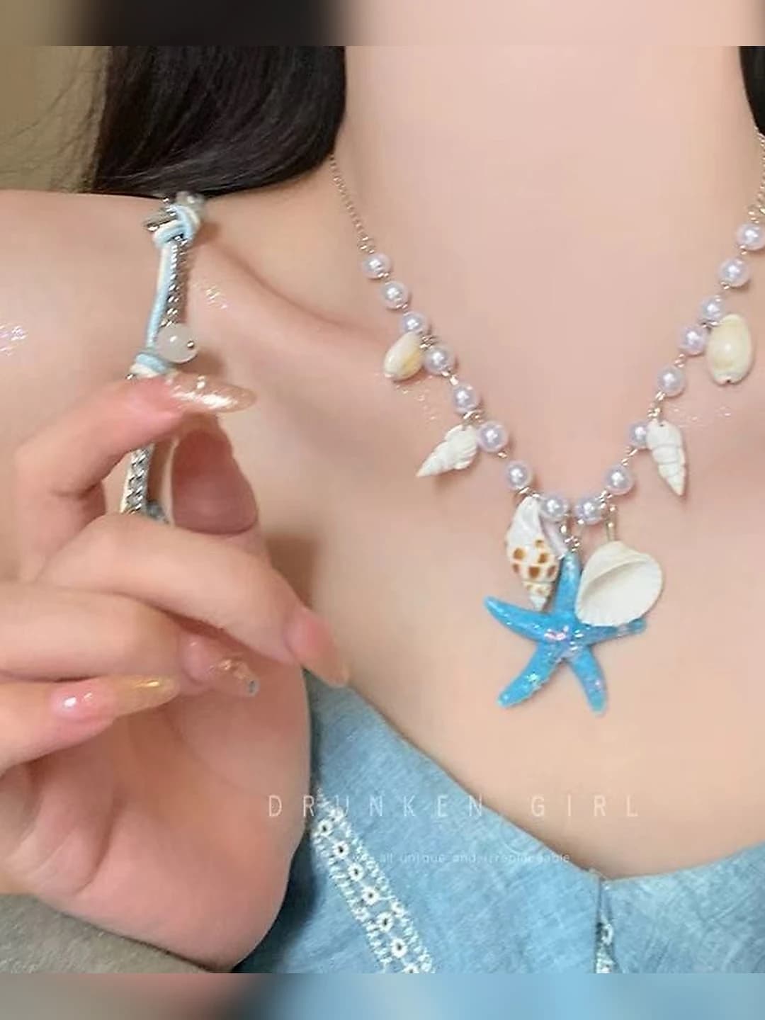 9# Blue Sea Star Shell Necklace