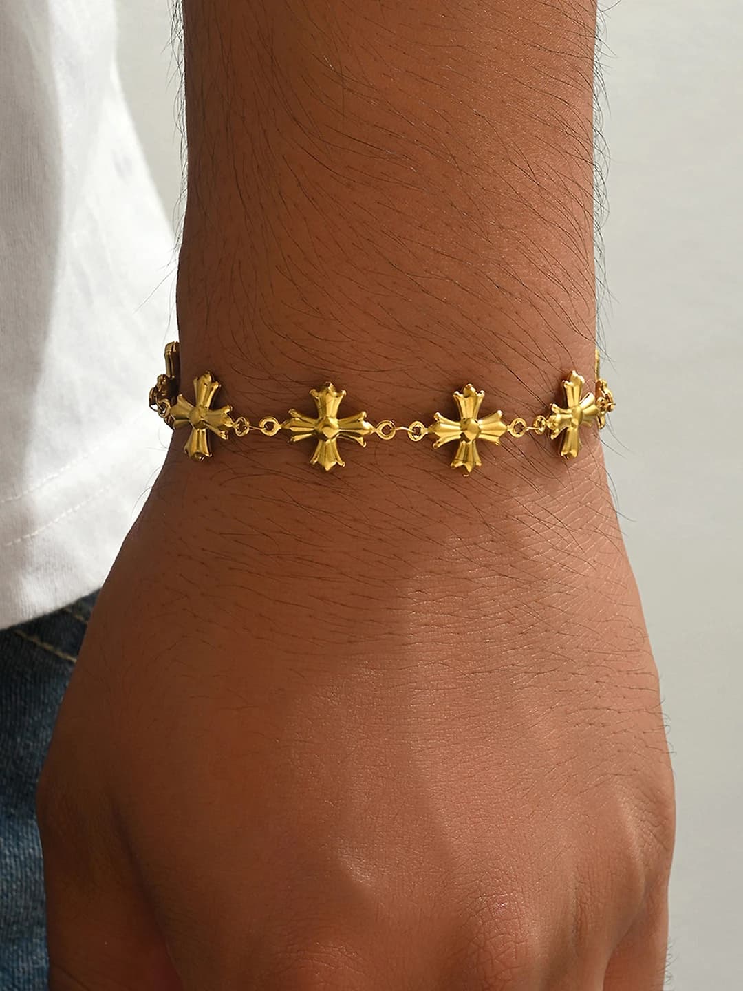 Retro style geometric cross stainless steel bracelet for men and women