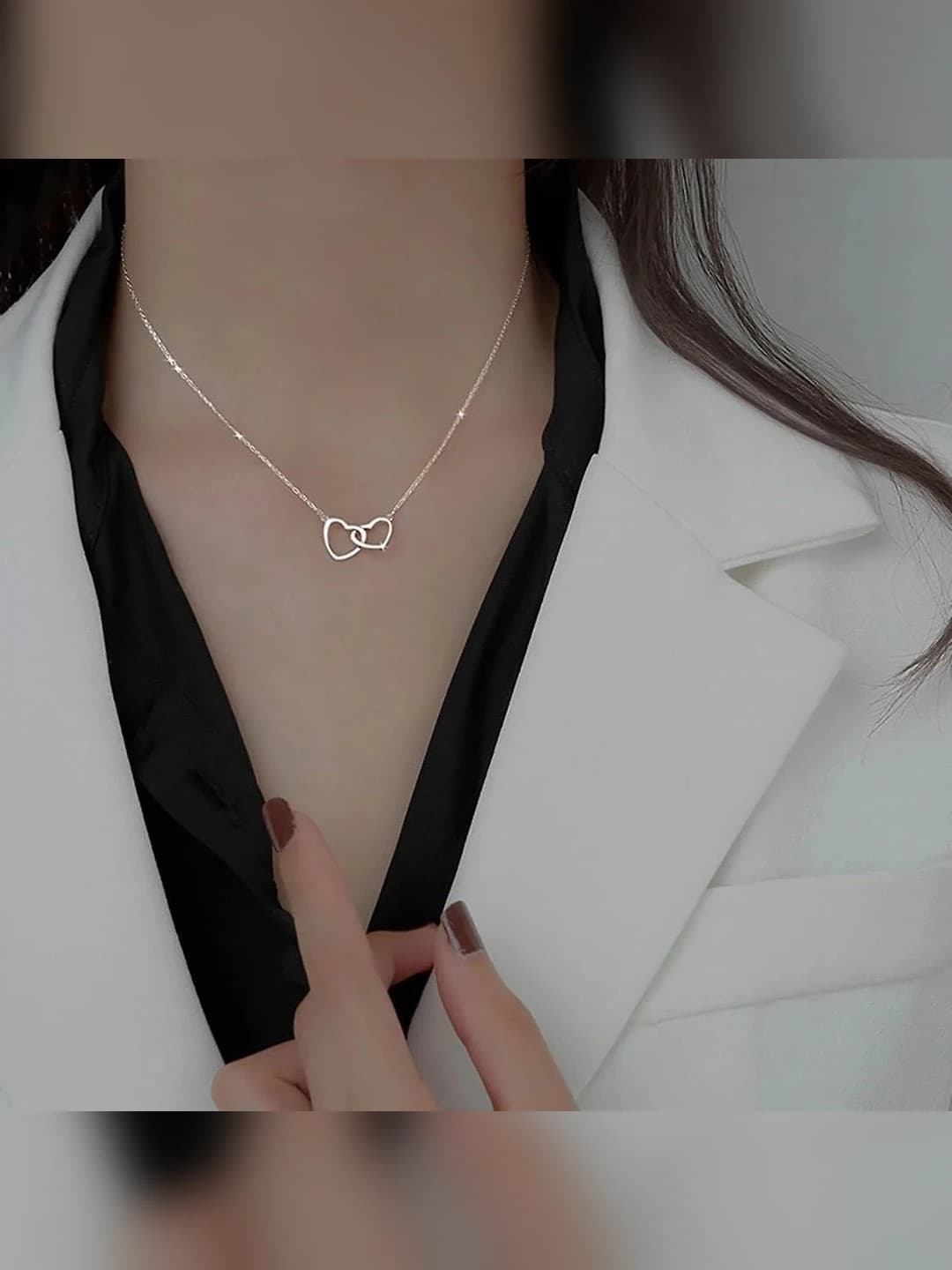 Серебряный двойное сердце цепь