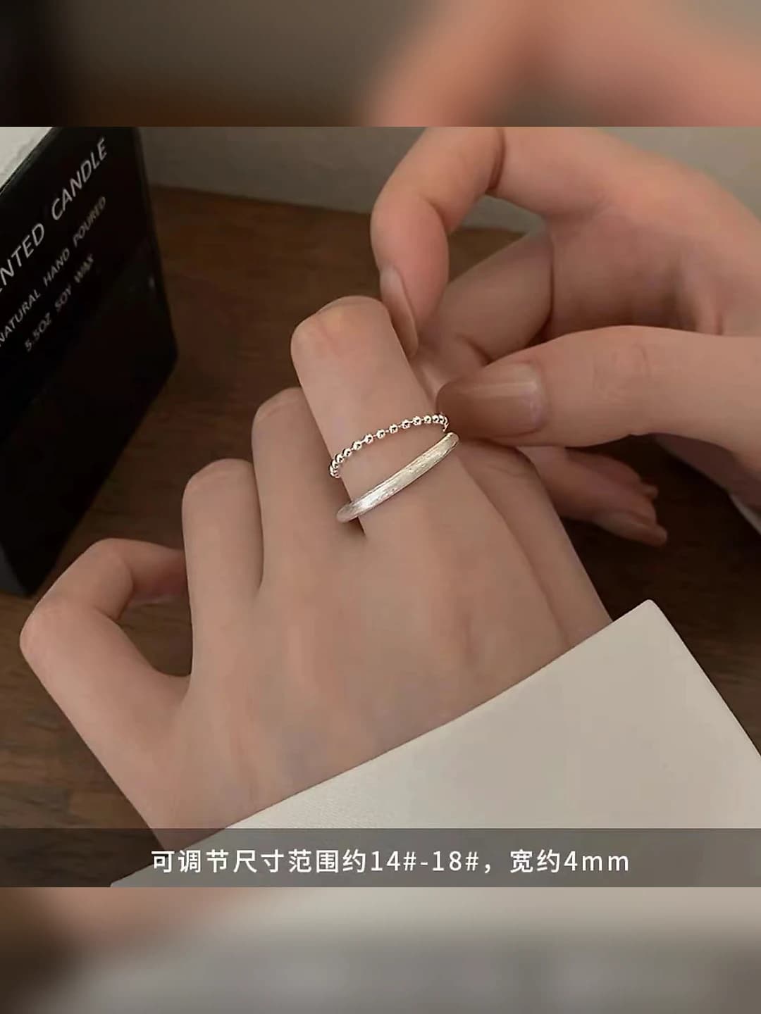 Double bead ring, silver