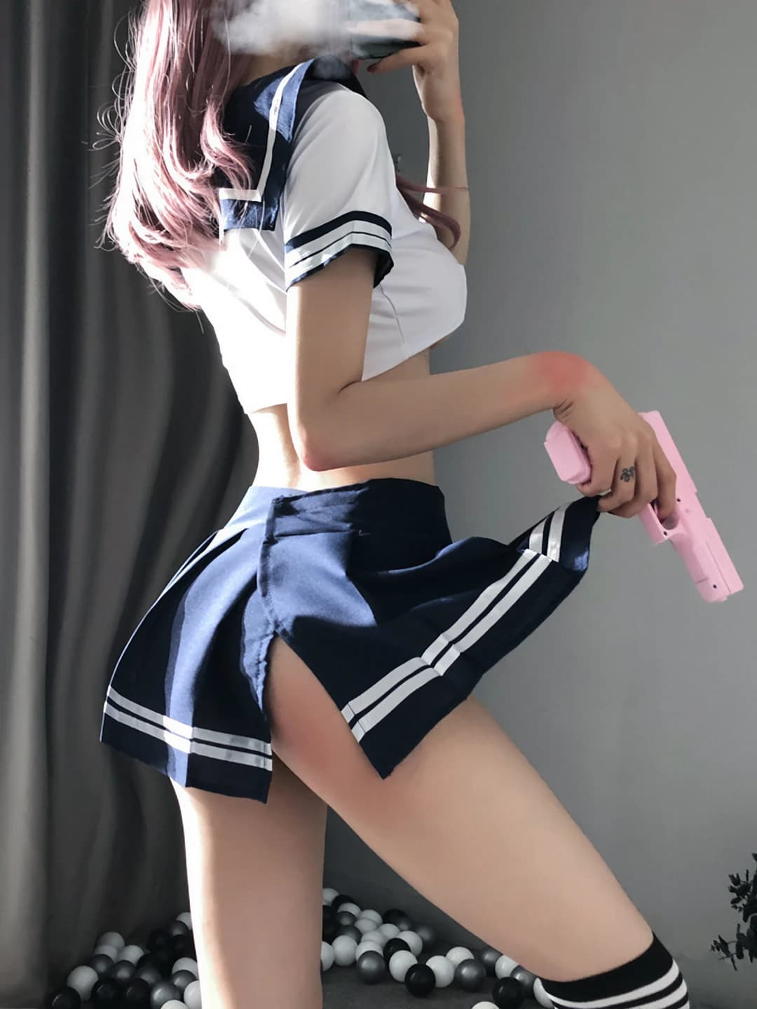 Women's Japanese-style sailor uniform and maid costume set: cropped top and mini skirt