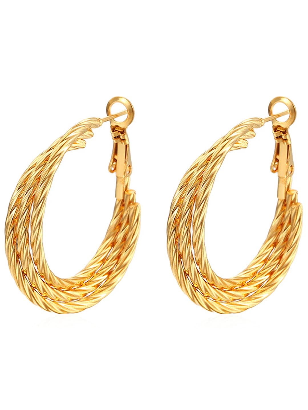 Twisted three-layer earrings gold
