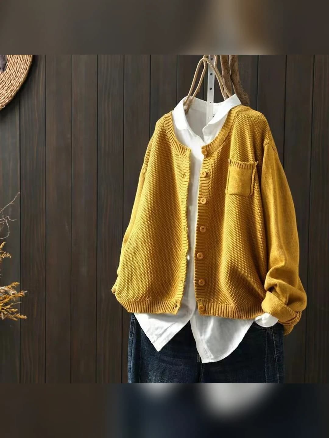 Women's knit cardigan, retro style, loose fit, long sleeve, hooded, casual and office wear