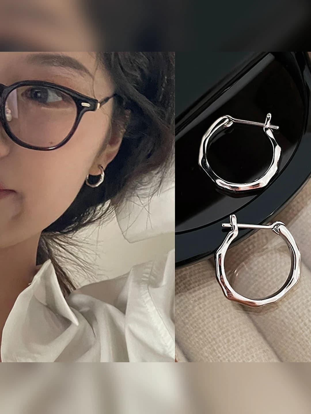 Women's copper hoop earrings with geometric oval design in cold style
