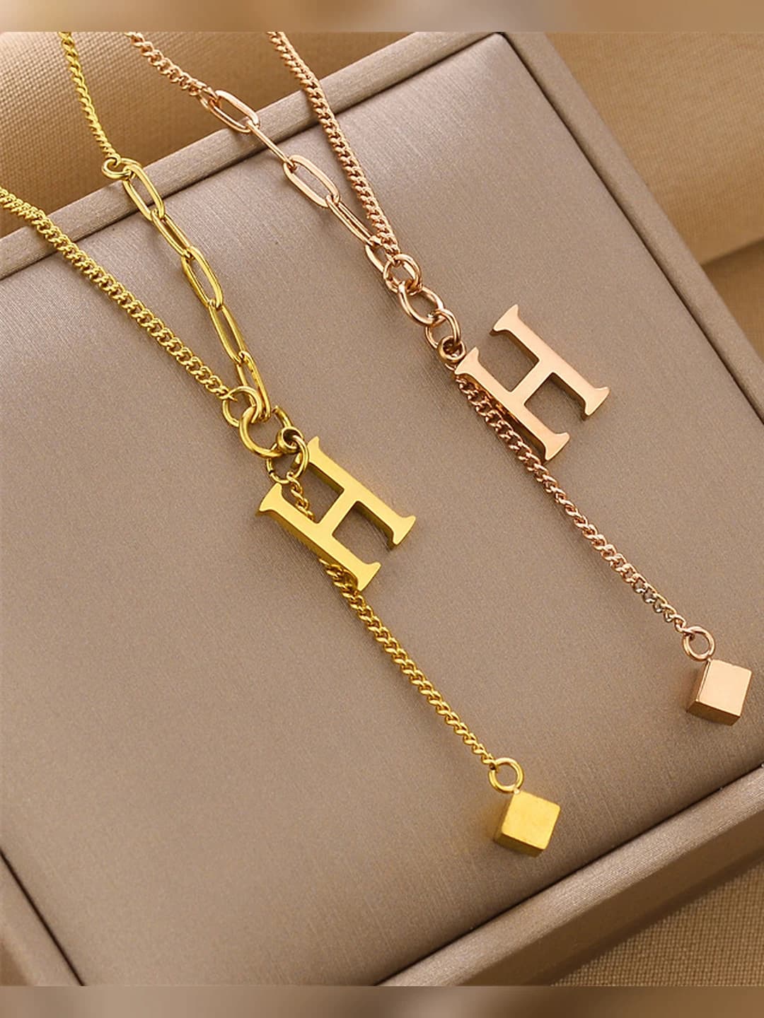 Women's titanium steel necklace with H letter pendant, 18K gold plated, simple style jewelry