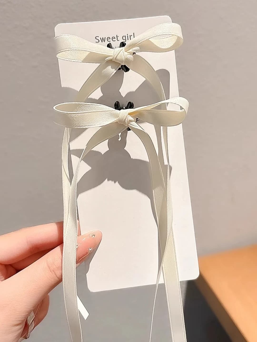 3# White bow ribbon clip, 1 pair