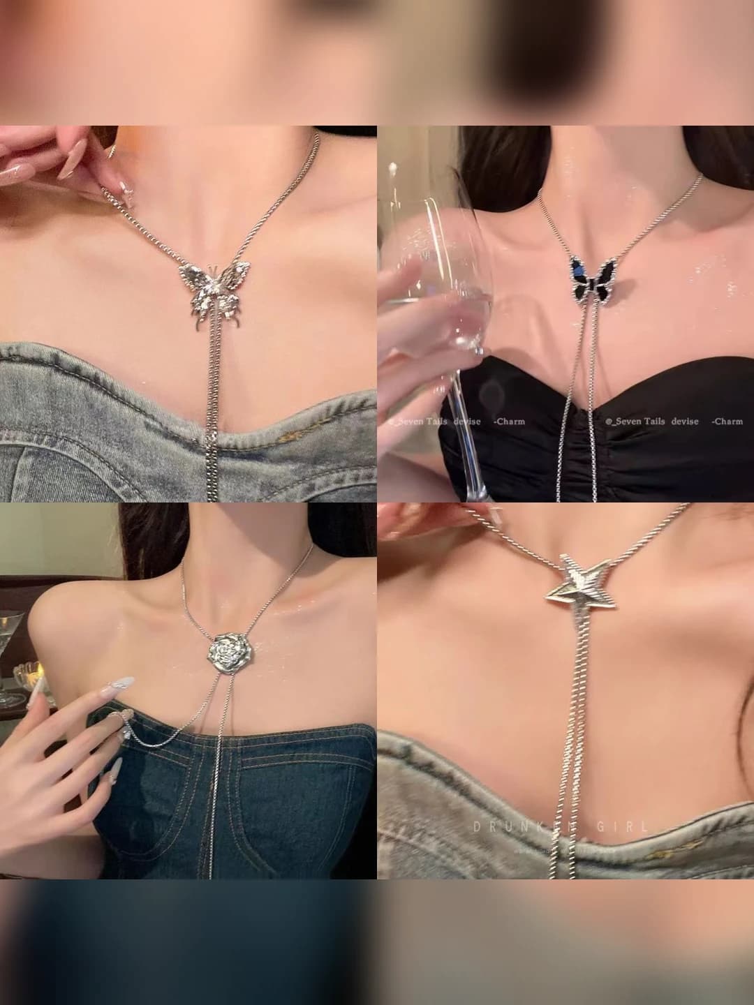 Women's full diamond butterfly necklace, Korean style, design element in Chanel style