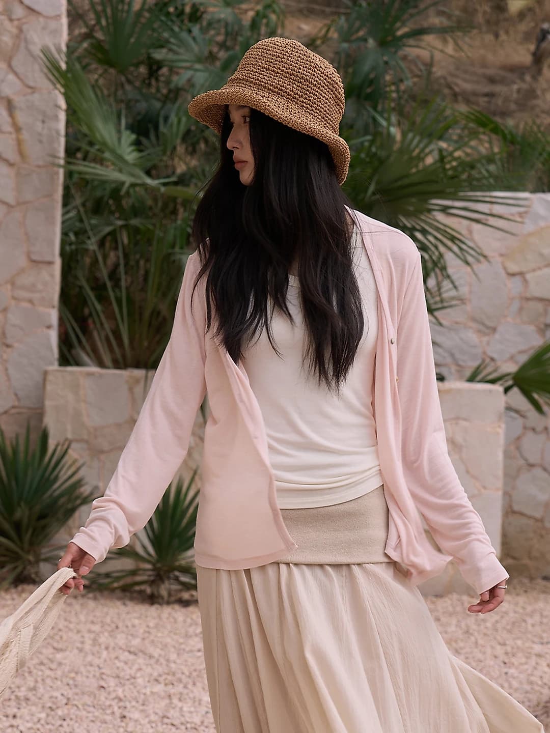 Women's spring-summer tencel modal cardigan, mulberry silk and wool blend, V-neck, long sleeve, button closure, thin knit top