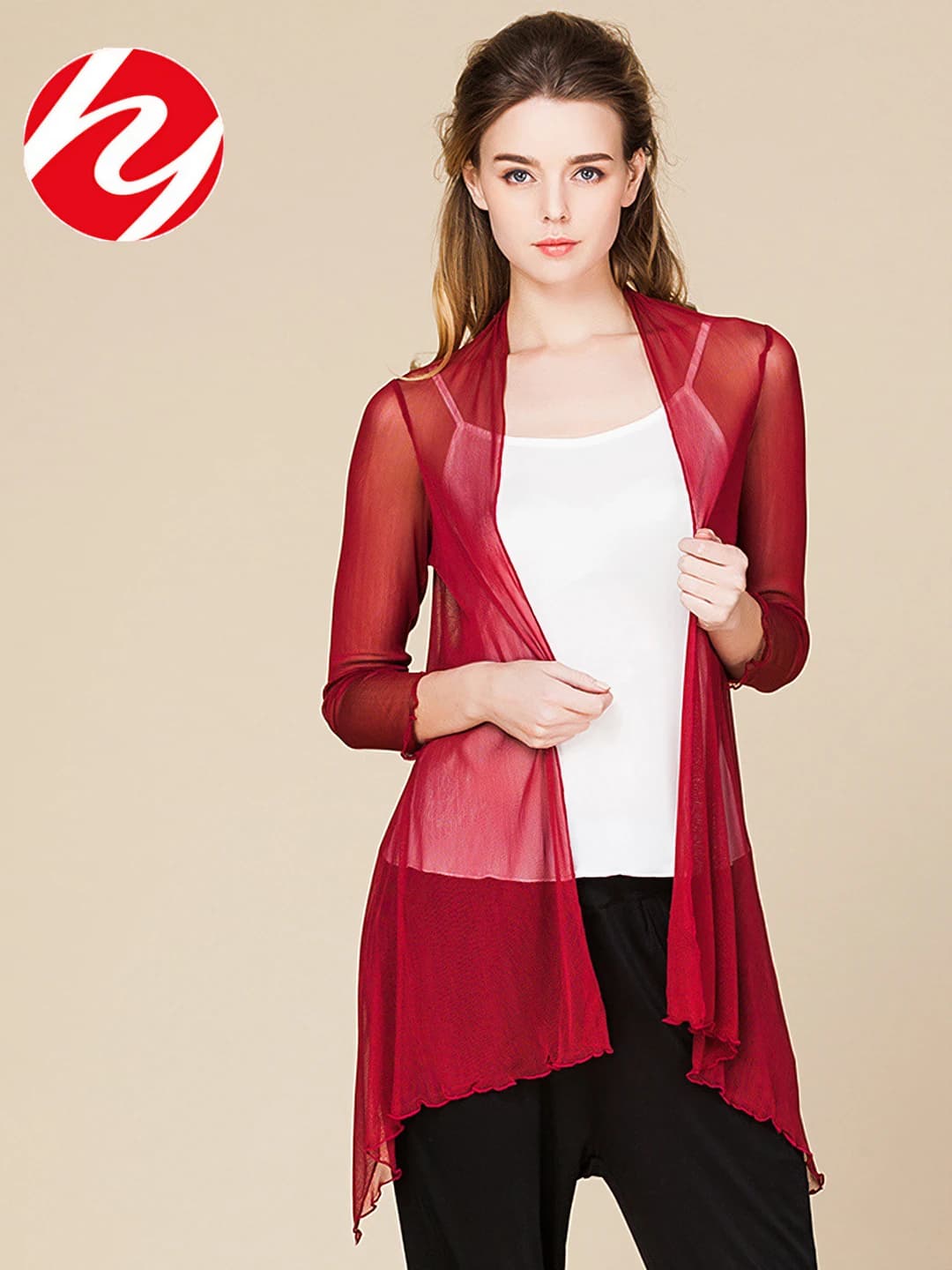Women's summer silk cardigan, long sleeve, mid-length