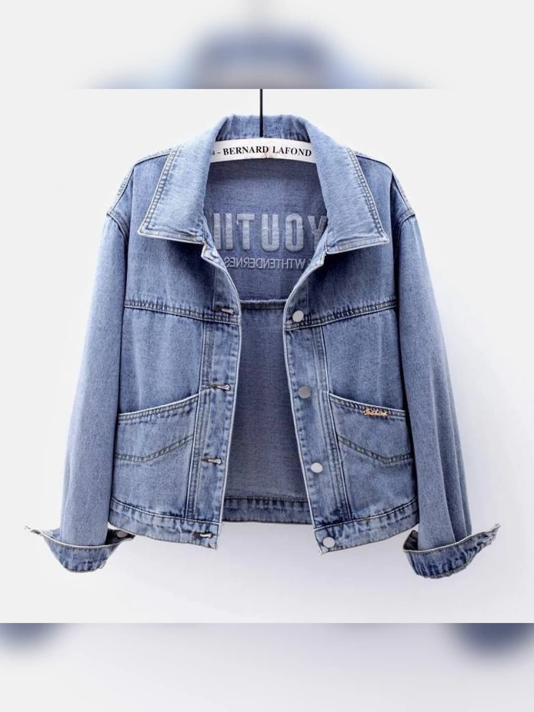 Women's 2026 Korean style embroidered solid colour loose fit slimming cropped denim jacket