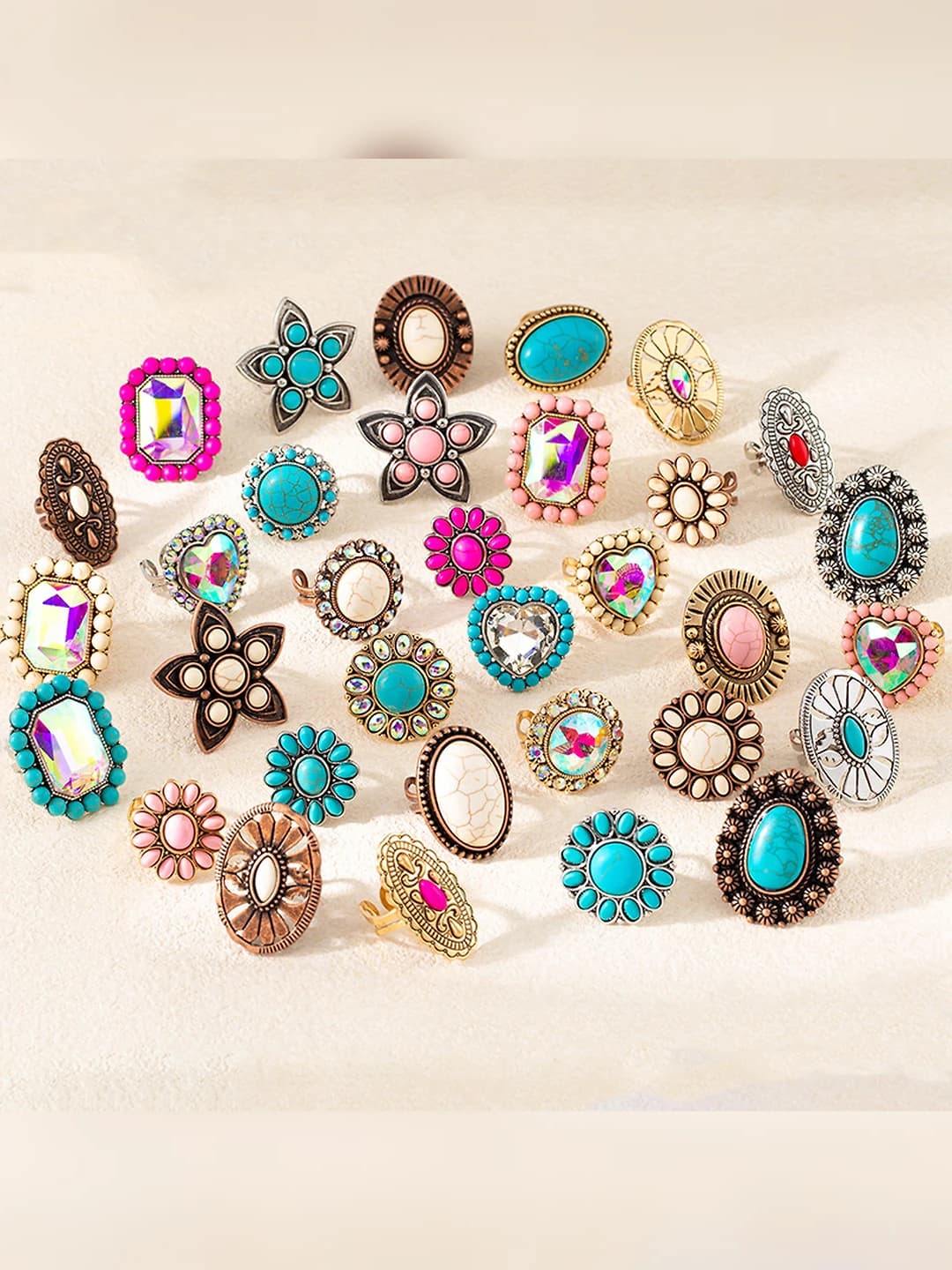 Boho style oval ring with imitation natural turquoise for men and women
