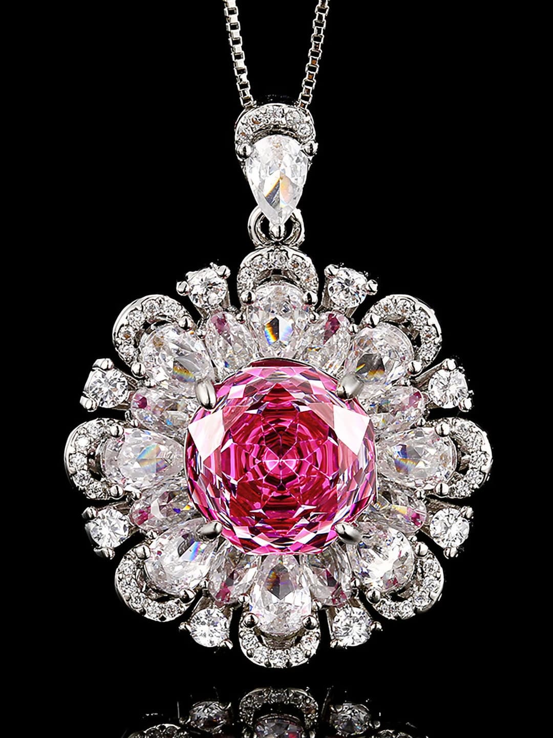 Rose red, with box, pendant on chain