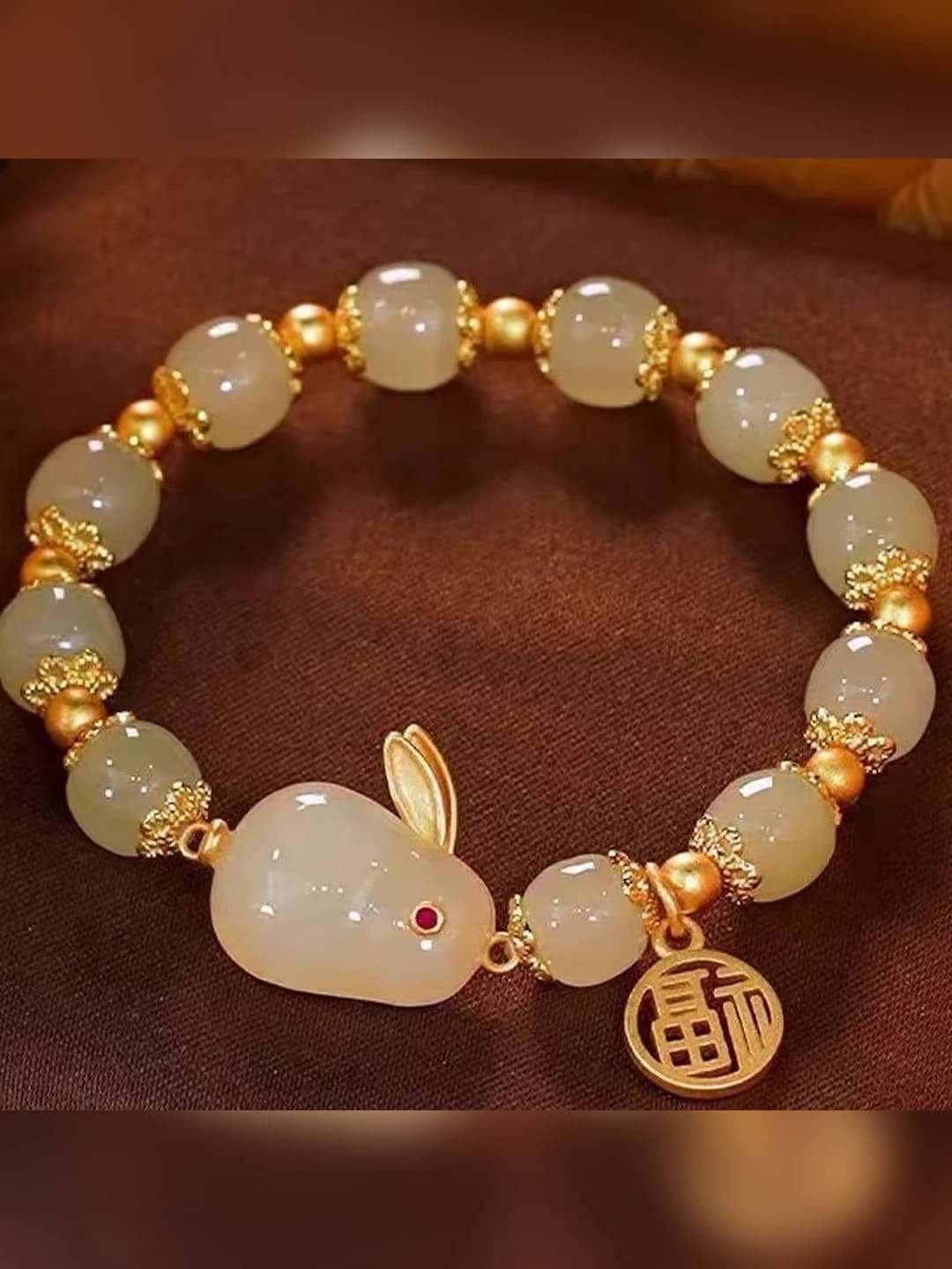 Green jade rabbit bracelet, 1 pc