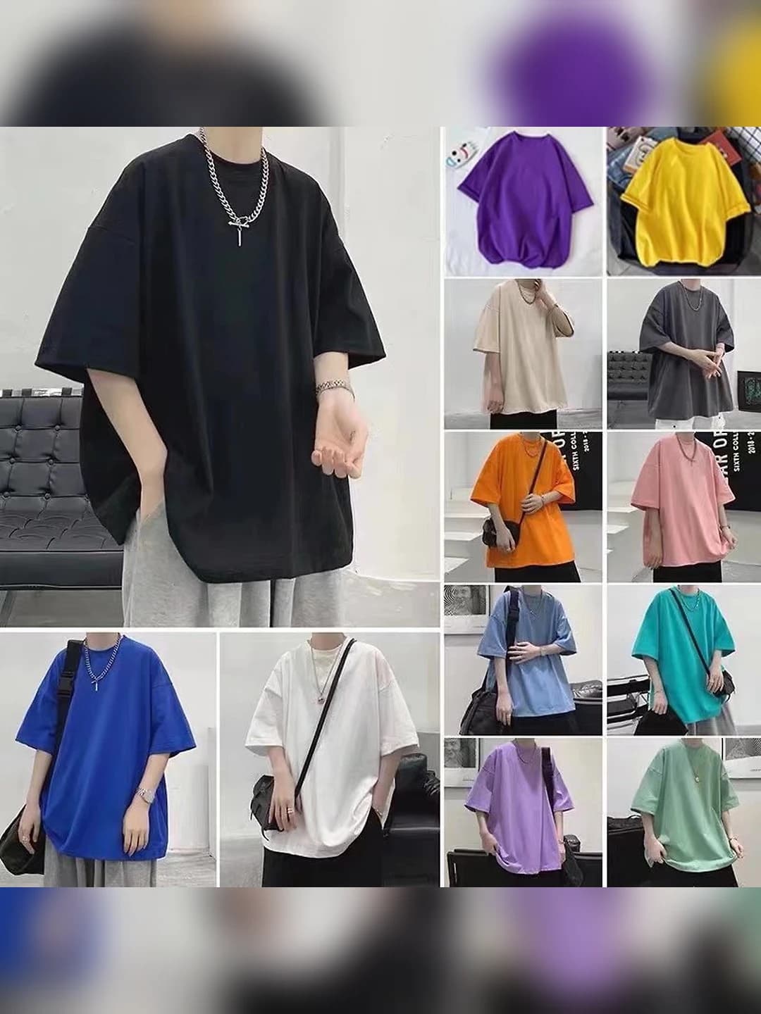 Men's summer short sleeve t-shirts in Korean style, solid colour, loose fit, thin