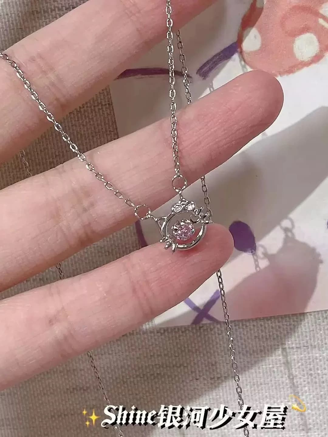 Pink diamond KT cat necklace