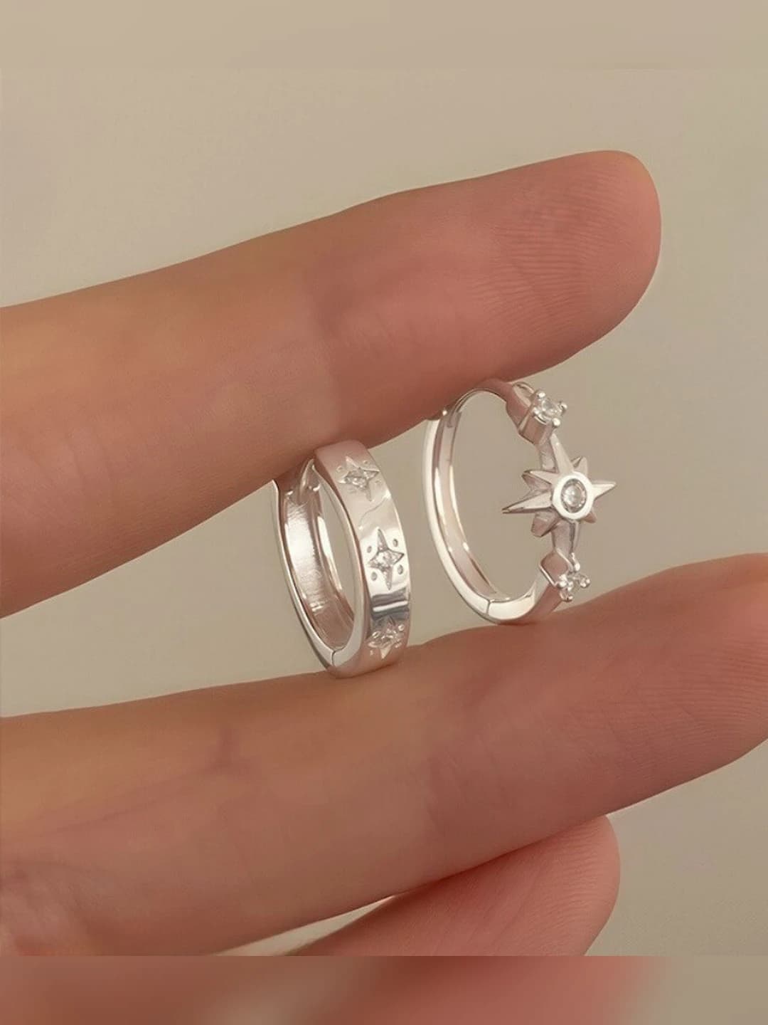 Women's asymmetric eight-pointed star hoop earrings, copper material, geometric design element, electroplating process, premium style