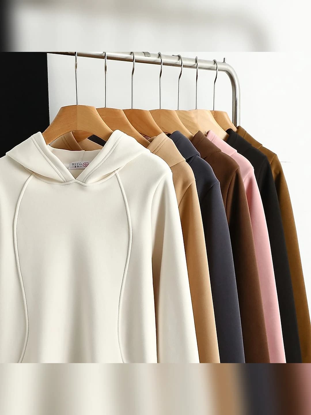 Women's fleece-lined thickened hoodie, long sleeve, loose fit, solid colour, warm, autumn-winter