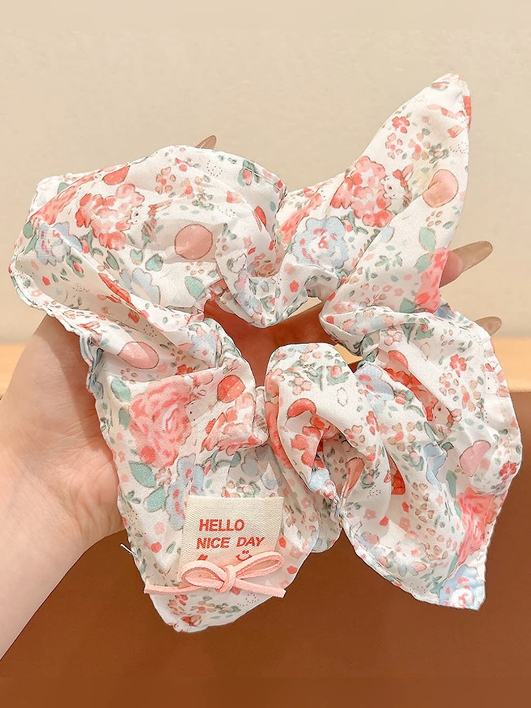 3# Розовый мелкий цветочный квадратный платок-резинка ~21*22 см