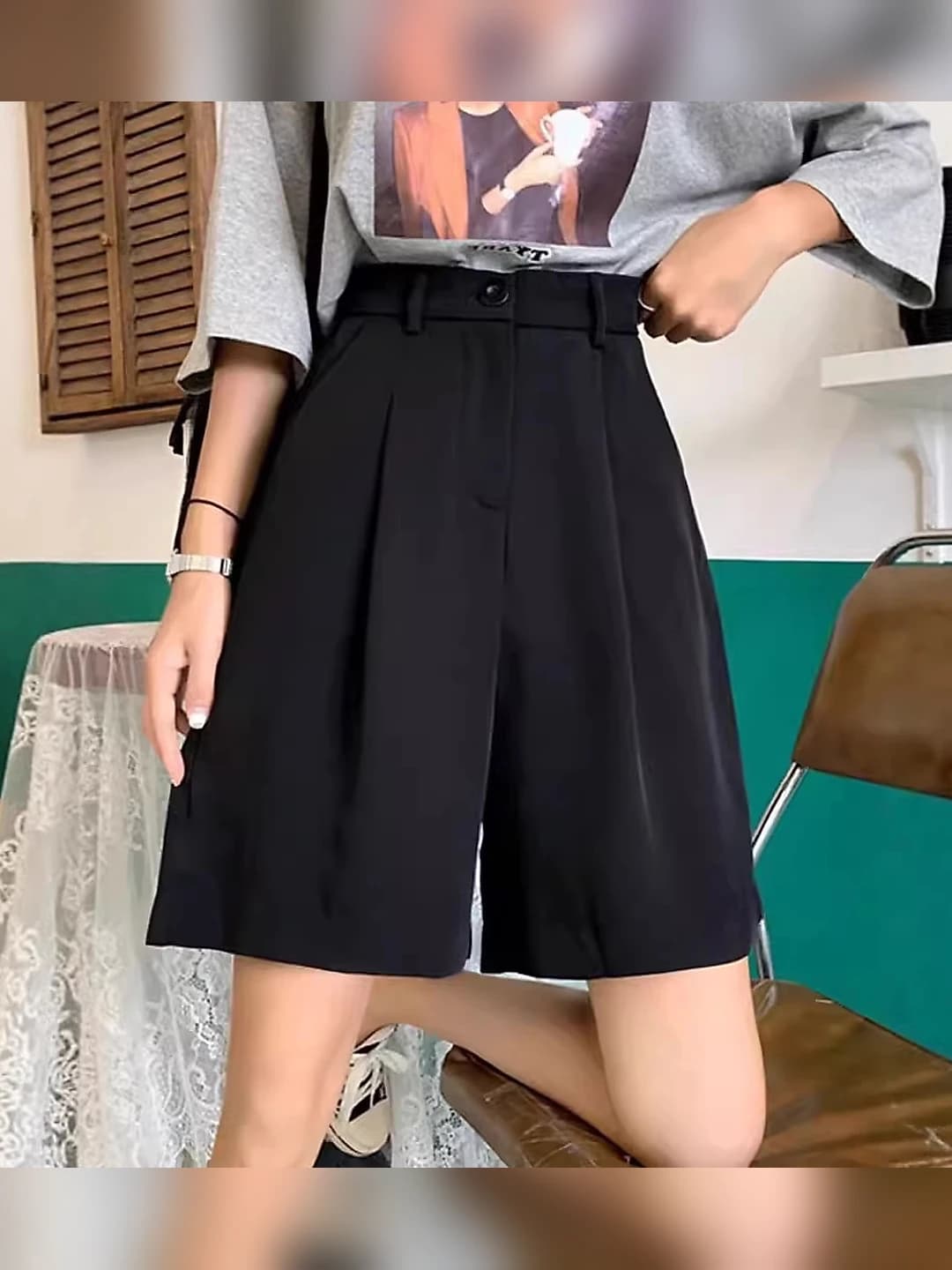 Women's summer plus size knee-length shorts, loose fit, slimming, casual retro, blazer style