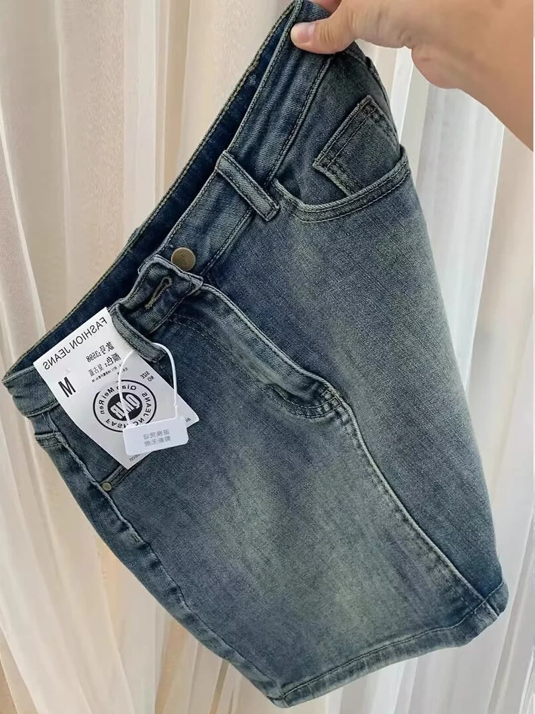 Ayollar uchun 2026 yozgi retro uslubdagi past bo'ylilar uchun baland bel, nozik ko'rsatadigan va yorqinlikdan himoya qiluvchi A-kirimli denim mini yubka