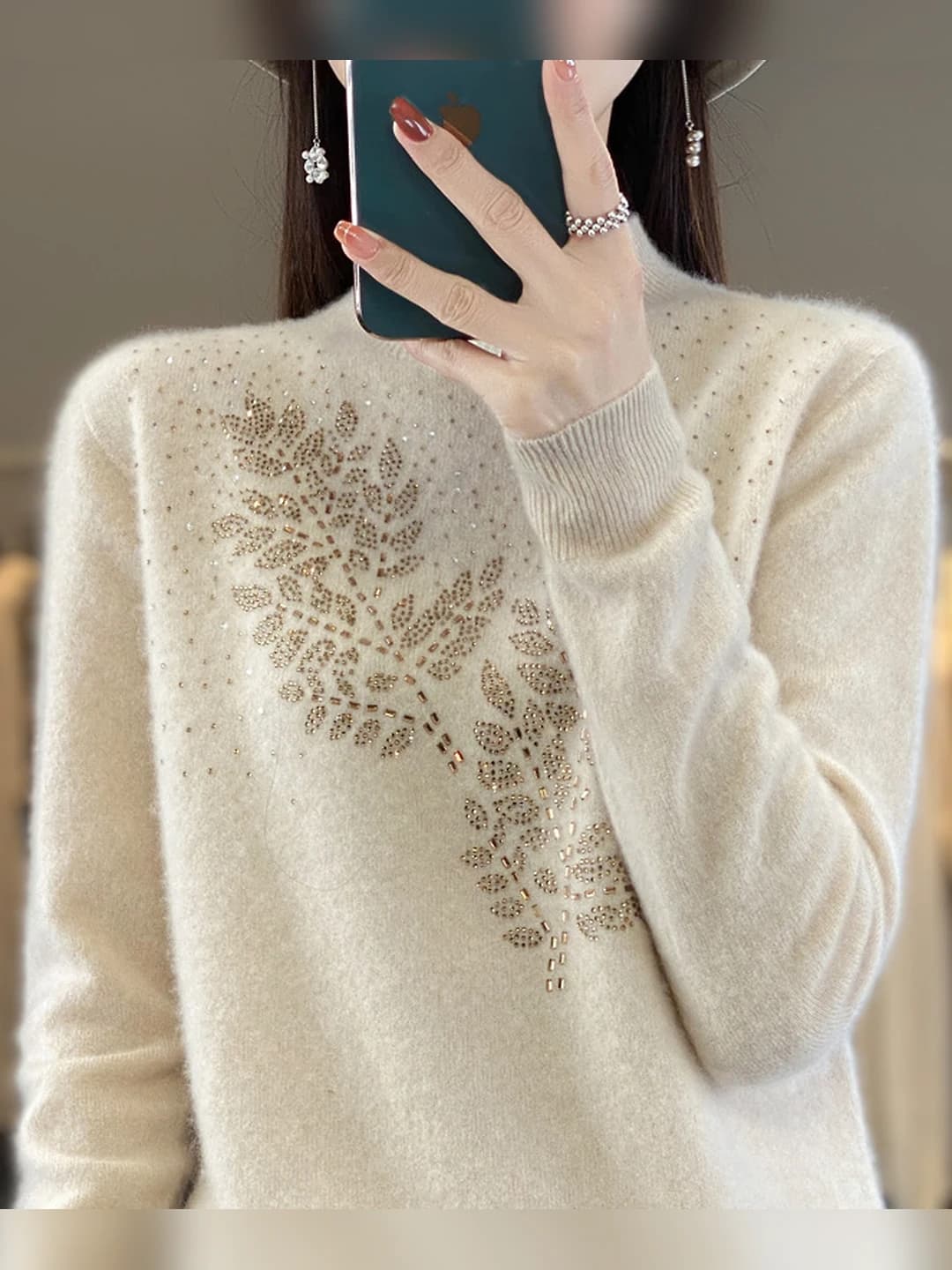 Women's 2026 autumn-winter city style mock neck loose fit knit top sweater, long sleeve, solid colour