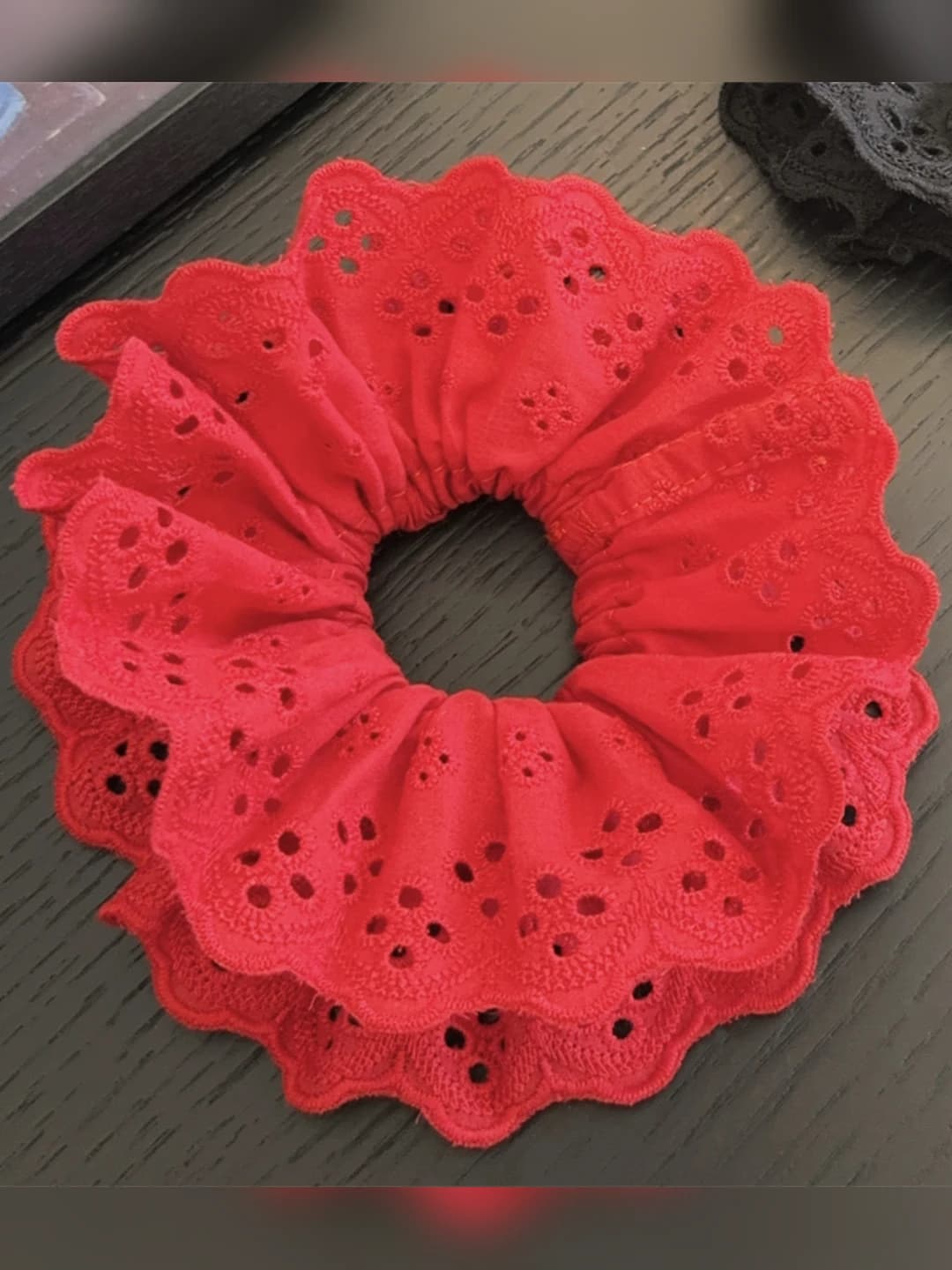 Red, double layer, lace cutout