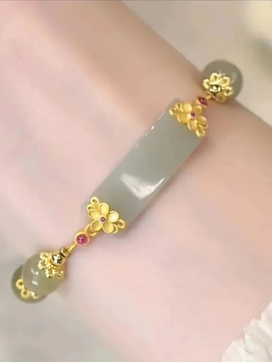 Women's retro style matte gold bracelet, handmade, with luck and safety design elements